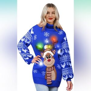 JOYIN Women's Christmas Reindeer Ugly Long Sweater LED Light Up Xmas Sweater